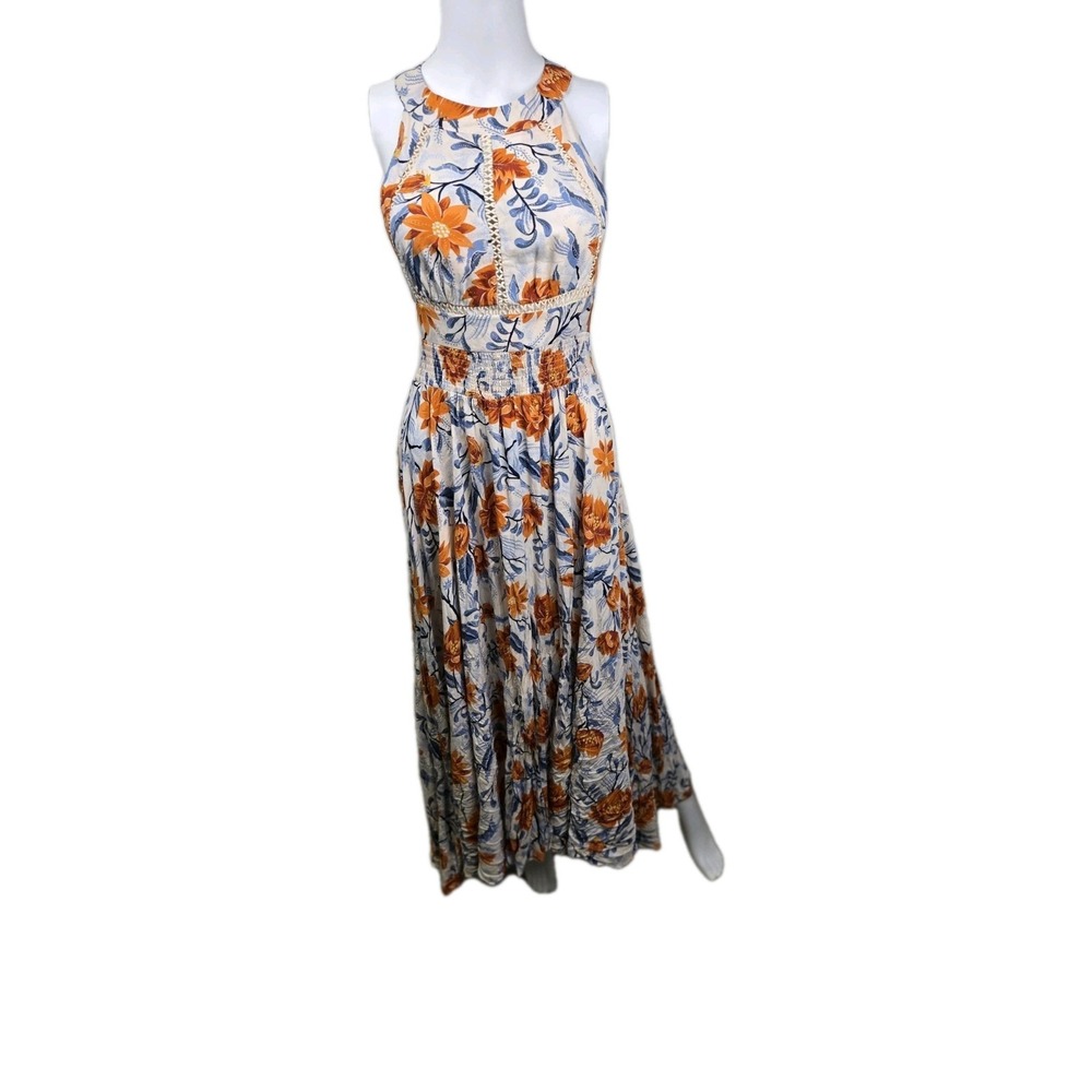 Abel the Label Dress‎ Floral Tiered Maxi Halter Fairy Open Back Vacation  Size M